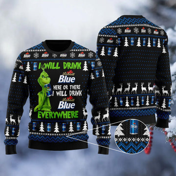 Labatt Blue Grinch Will Drink Everywhere Ugly Sweater – Moonbestprint