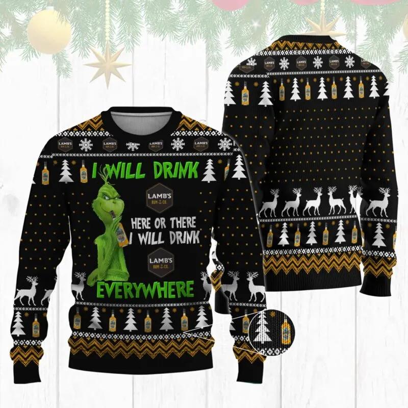 Lambs Rum Grinch Ugly Sweater, Grinch Holiday Sweater Moonbestprint