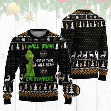 Lambs Rum Grinch Ugly Sweater, Grinch Holiday Sweater Moonbestprint