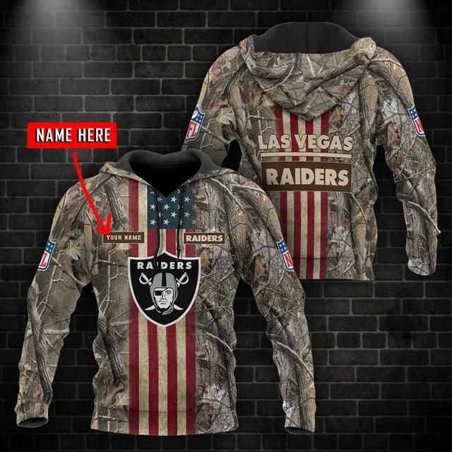 Las Vegas Raiders American Flag Camo Personalized 3D Hoodie, NFL Hoodie Moonbestprint