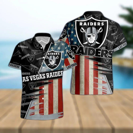 Las Vegas Raiders American Flag Logo Hawaiian Shirt, NFL Hawaiian Shirt Moonbestprint