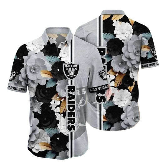 Las Vegas Raiders Black And White Bloom Tropical Hawaiian Shirt - Moonbestprint