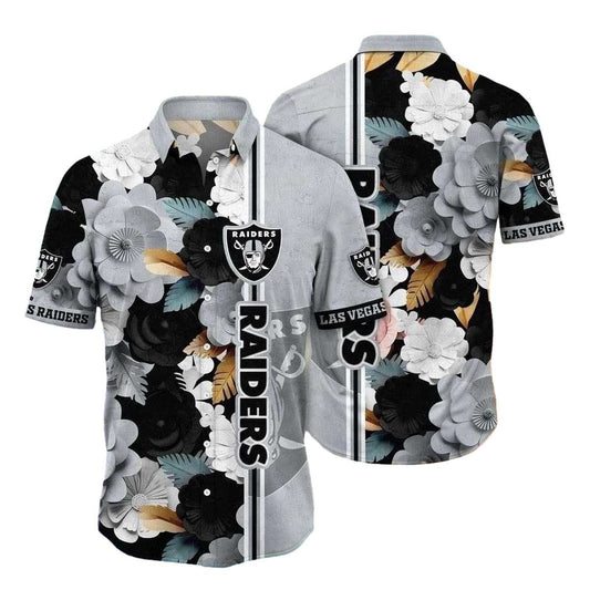 Las Vegas Raiders Black And White Bloom Tropical Hawaiian Shirt - Moonbestprint
