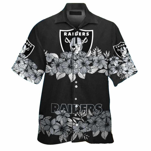 Las Vegas Raiders Black And White Floral Elegant Hawaiian Shirt - Moonbestprint