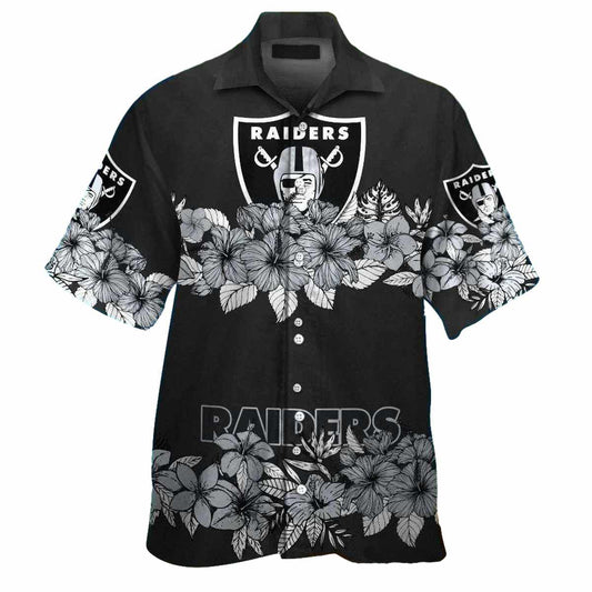 Las Vegas Raiders Black And White Floral Elegant Hawaiian Shirt - Moonbestprint