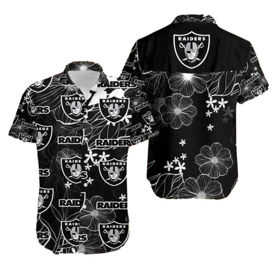 Las Vegas Raiders Black Floral Summer Hawaiian Shirt - Moonbestprint