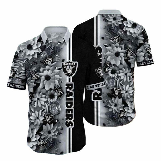 Las Vegas Raiders Bold Stripe Floral Hawaiian Shirt - Moonbestprint