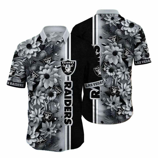 Las Vegas Raiders Bold Stripe Floral Hawaiian Shirt - Moonbestprint