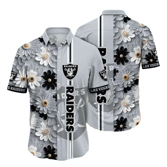 Las Vegas Raiders Chic Floral Elegance Hawaiian Shirt - Moonbestprint