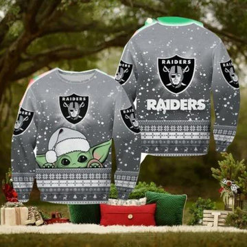 Las Vegas Raiders Christmas Baby Yoda Ugly Christmas Sweater, NFL Chritsmas Sweater Moonbestprint