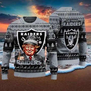 Las Vegas Raiders Christmas Donald Trump Ugly Christmas Sweater, NFL Chritsmas Sweater Moonbestprint