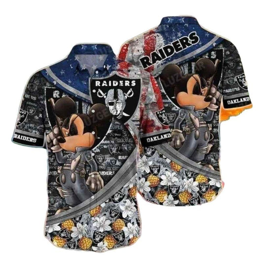 Las Vegas Raiders Cool Mickey And Us Flag Tropical Hawaiian Shirt - Moonbestprint