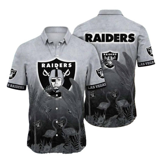 Las Vegas Raiders Dark Flamingo And Leaf Design Hawaiian Shirt - Moonbestprint