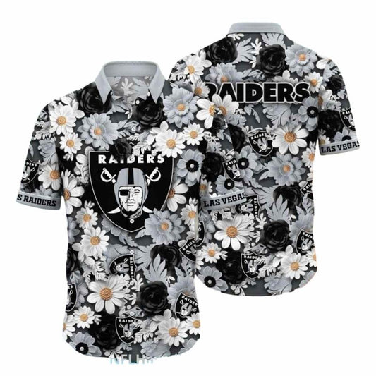 Las Vegas Raiders Dark Floral And Gold Accents Hawaiian Shirt - Moonbestprint