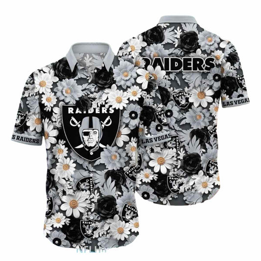 Las Vegas Raiders Dark Floral And Gold Accents Hawaiian Shirt - Moonbestprint