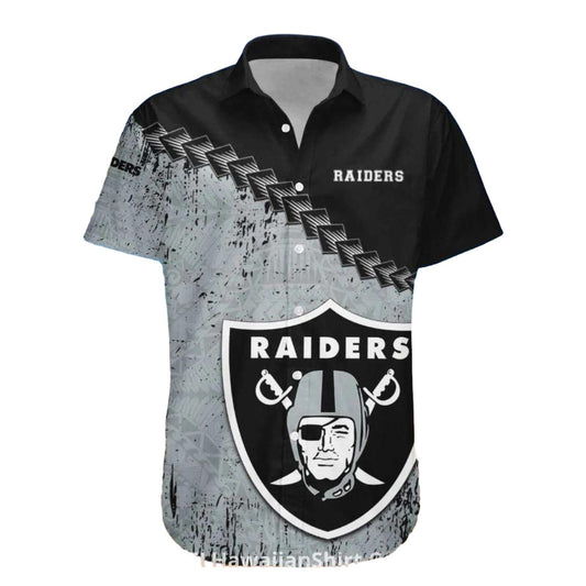 Las Vegas Raiders Distressed Gray Pattern Hawaiian Shirt - Moonbestprint