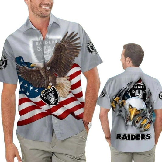 Las Vegas Raiders Eagle And American Flag Hawaiian Shirt - Moonbestprint