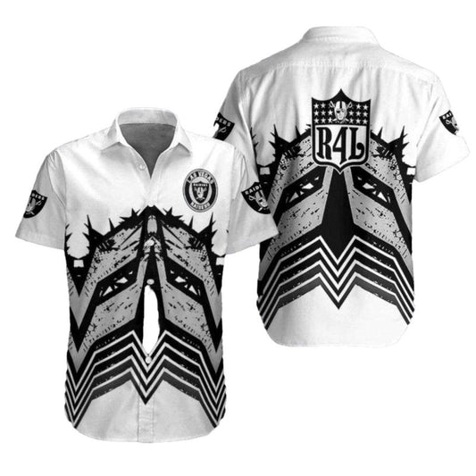 Las Vegas Raiders End Zone Wave White Abstract Hawaiian Shirt - Moonbestprint