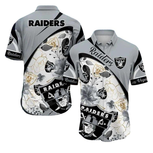 Las Vegas Raiders Floral Gold Accent Hawaiian Shirt - Moonbestprint