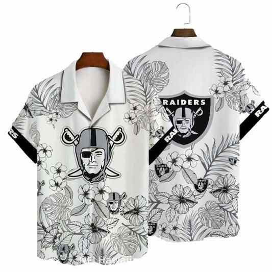 Las Vegas Raiders Floral Sketch White Aloha Hawaiian Shirt - Moonbestprint
