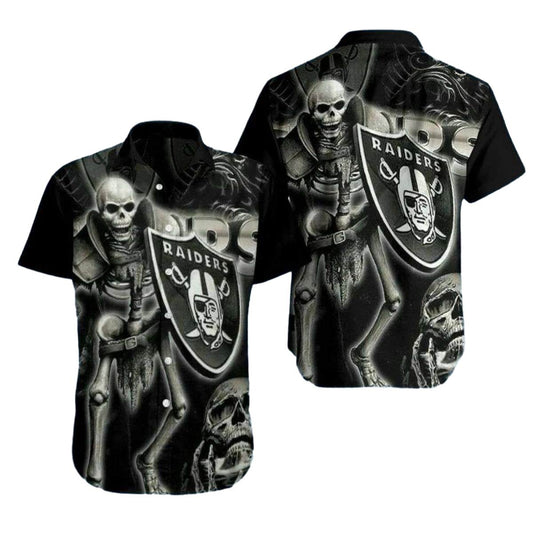 Las Vegas Raiders Ghostly Quarterback Skeleton Halloween Hawaiian Shirt - Moonbestprint