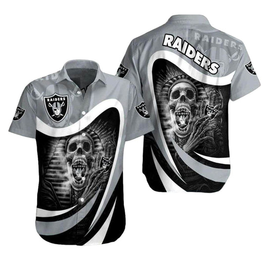 Las Vegas Raiders Ghostly Skull Hug Logo Hawaiian Shirt - Moonbestprint