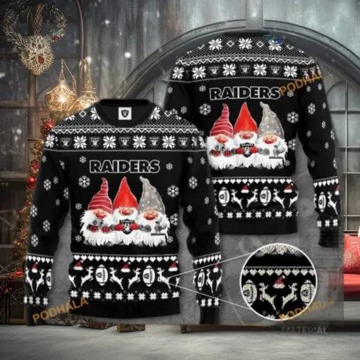 Las Vegas Raiders Gnome Noel Christmas All Over Print Ugly Holiday Sweater, NFL Chritsmas Sweater Moonbestprint