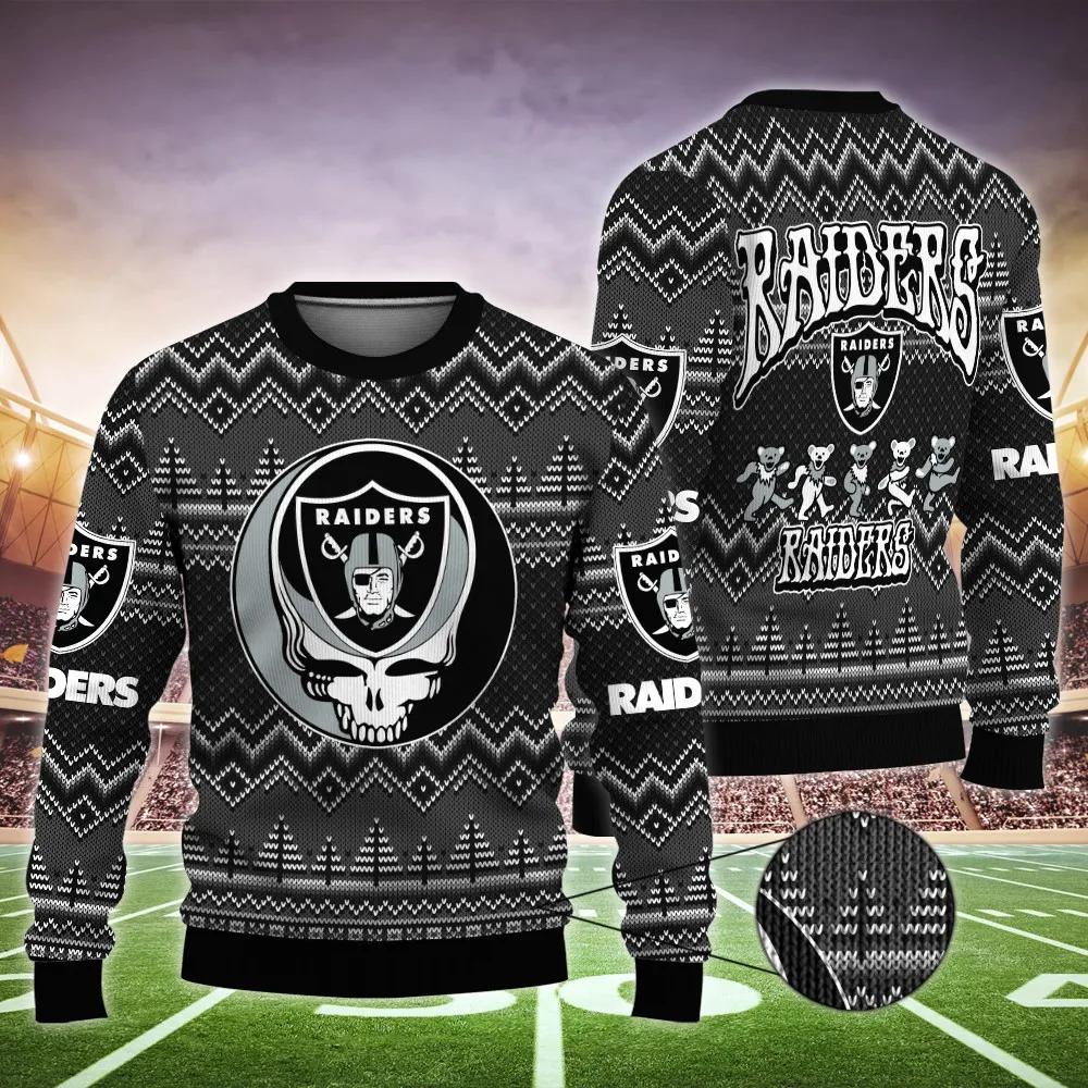 Las Vegas Raiders Grateful Dead Ugly Christmas Sweater, NFL Christmas Sweater Moonbestprint