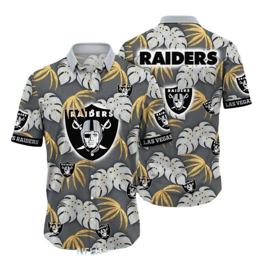 Las Vegas Raiders Gray And Gold Palm Leaf Hawaiian Shirt - Moonbestprint