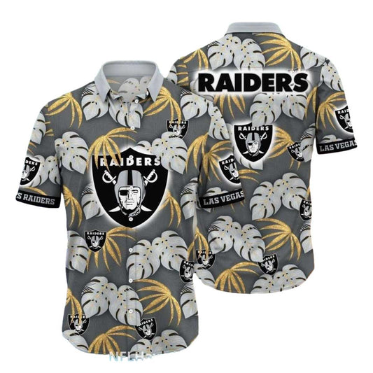 Las Vegas Raiders Gray And Gold Palm Leaf Hawaiian Shirt - Moonbestprint