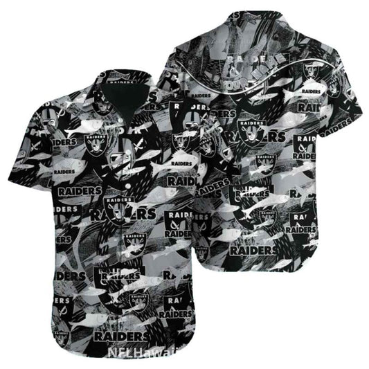 Las Vegas Raiders Grayscale Collage Floral Hawaiian Shirt - Moonbestprint