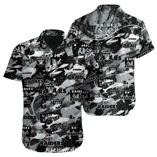 Las Vegas Raiders Grayscale Collage Floral Hawaiian Shirt - Moonbestprint