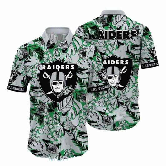 Las Vegas Raiders Green And Black Tropical Leaf Pattern Hawaiian Shirt - Moonbestprint