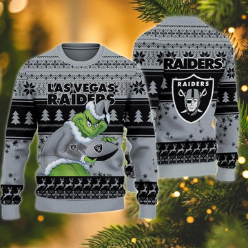 Las Vegas Raiders Grinch Stolen Ugly Christmas Sweater, NFL Christmas Sweater Moonbestprint