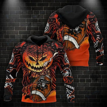 Las Vegas Raiders Halloween Pumpkin 3D Hoodie, NFL Hoodie Moonbestprint
