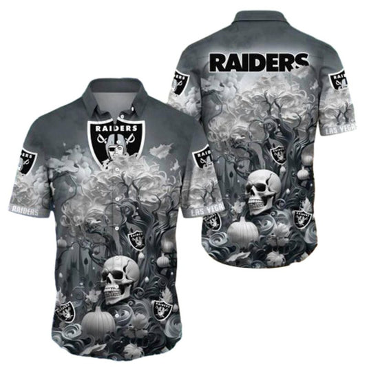 Las Vegas Raiders Halloween Skull Pumpkin Hawaiian Shirt - Moonbestprint