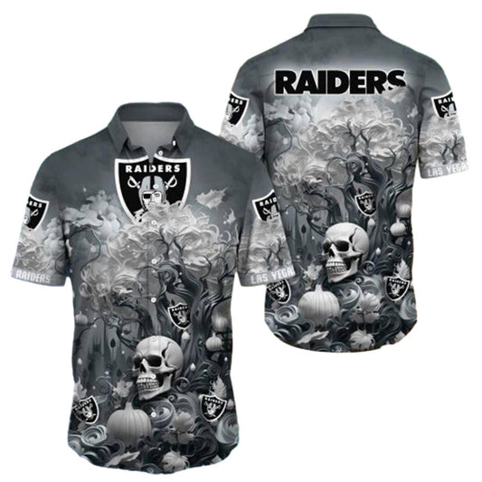 Las Vegas Raiders Halloween Skull Pumpkin Hawaiian Shirt - Moonbestprint