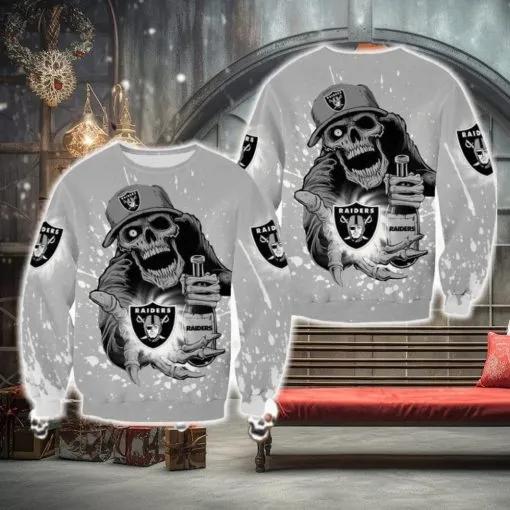 Las Vegas Raiders Halloween Skull Ugly Christmas Sweater, NFL Chritsmas Sweater Moonbestprint