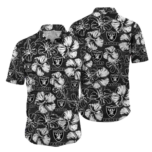 Las Vegas Raiders Hibiscus Floral Hawaiian Shirt - Moonbestprint
