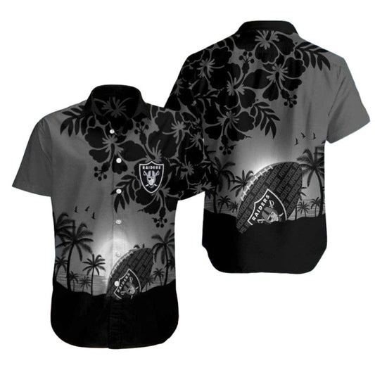 Las Vegas Raiders Hibiscus Palm Shadows Hawaiian Shirt - Moonbestprint