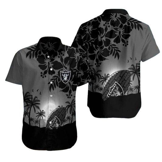 Las Vegas Raiders Hibiscus Palm Shadows Hawaiian Shirt - Moonbestprint