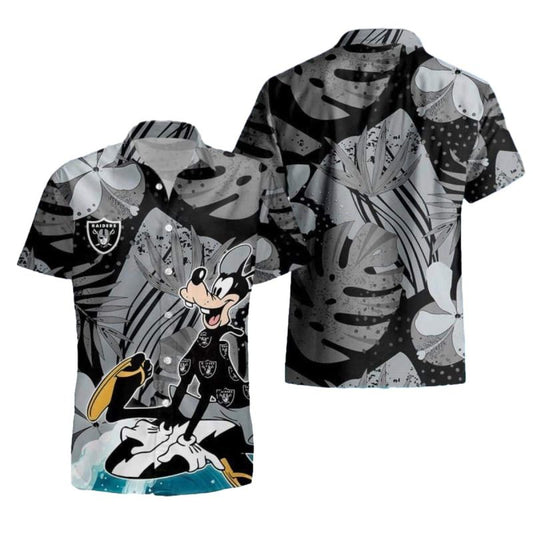 Las Vegas Raiders Logo And Goofy Hawaiian Shirt - Moonbestprint