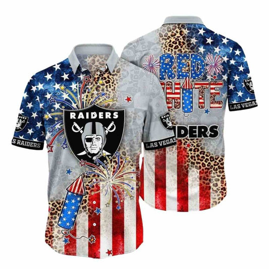 Las Vegas Raiders Logo And Independence Day Hawaiian Shirt - Moonbestprint