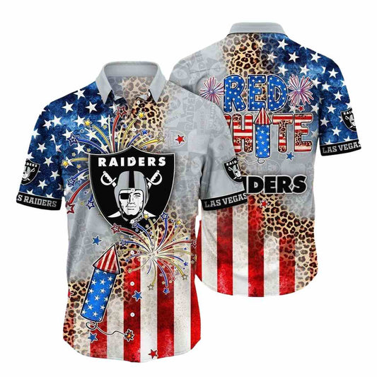 Las Vegas Raiders Logo And Independence Day Hawaiian Shirt - Moonbestprint