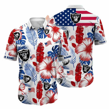 Las Vegas Raiders Logo And Red Hibiscus Floral Pattern Hawaiian Shirt - Moonbestprint