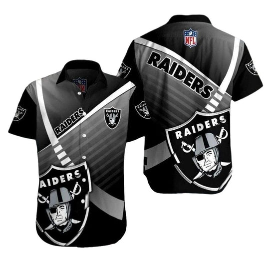 Las Vegas Raiders Logo Black And White Gradient Pattern Hawaiian Shirt - Moonbestprint