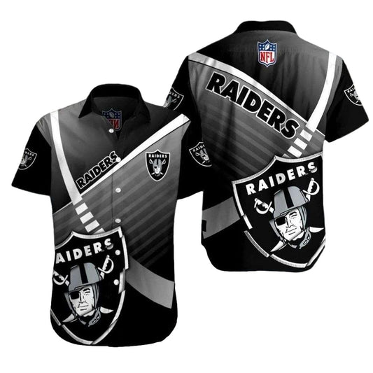 Las Vegas Raiders Logo Black And White Gradient Pattern Hawaiian Shirt - Moonbestprint