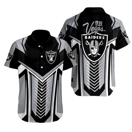 Las Vegas Raiders Logo In My Heart Black And White Hawaiian Shirt - Moonbestprint