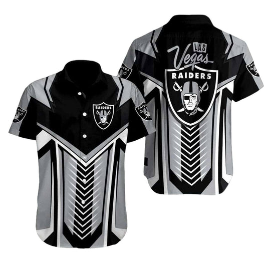 Las Vegas Raiders Logo In My Heart Black And White Hawaiian Shirt - Moonbestprint