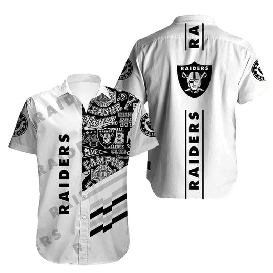 Las Vegas Raiders Logo Lovely White Hawaiian Shirt - Moonbestprint